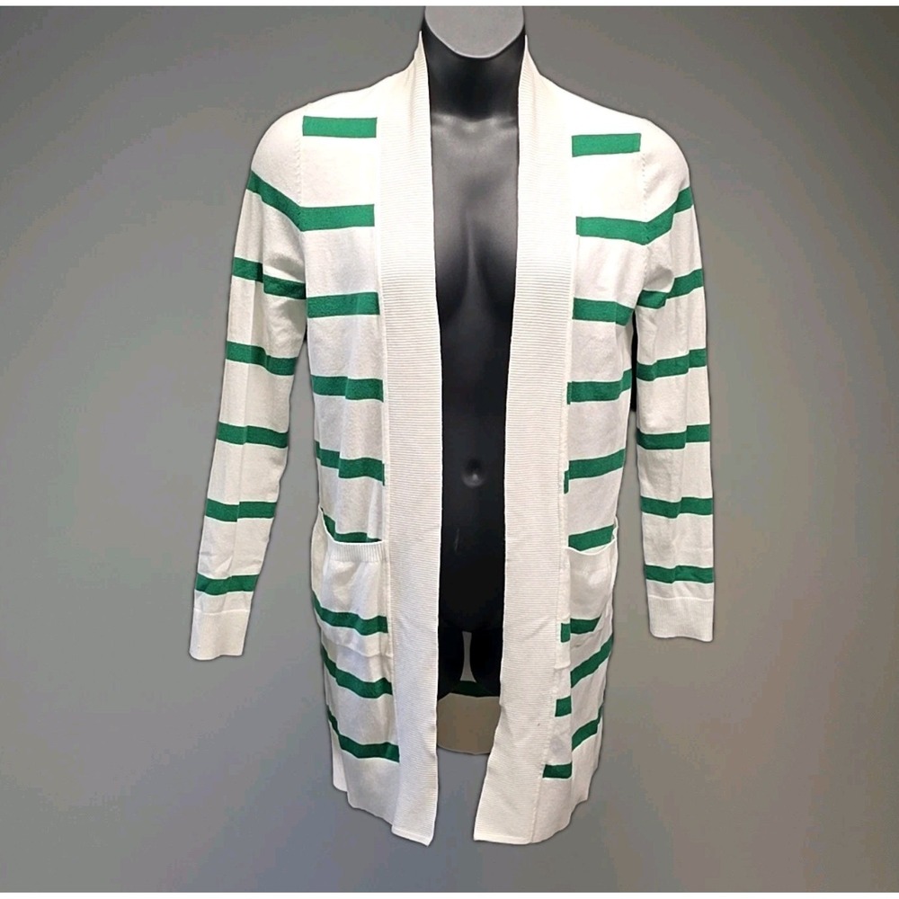 Betsey's Boutique Shop Striped Open Front Cardigan Green White sz M